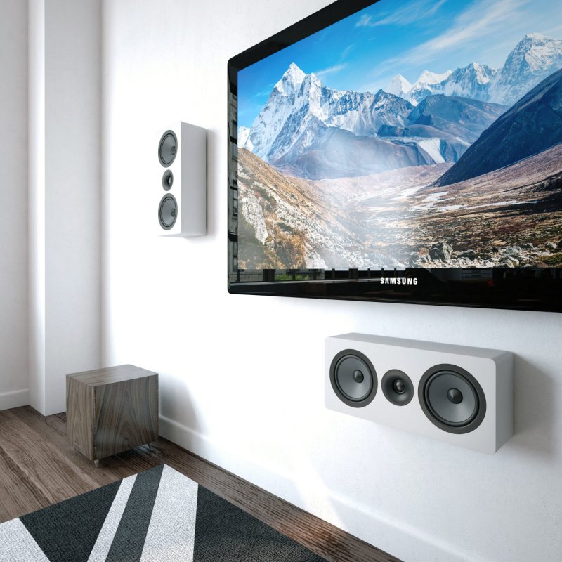 Acoustic Energy AE105 On-Wall Speaker White (Single) — lifestyle (wall mounted, no grilles)