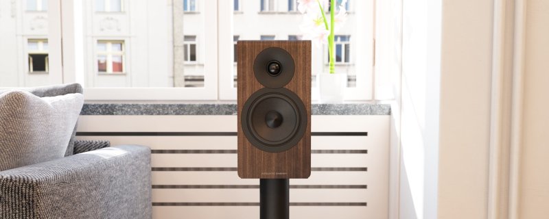 Acoustic Energy AE300 MK2 Walnut — lifestyle without grille