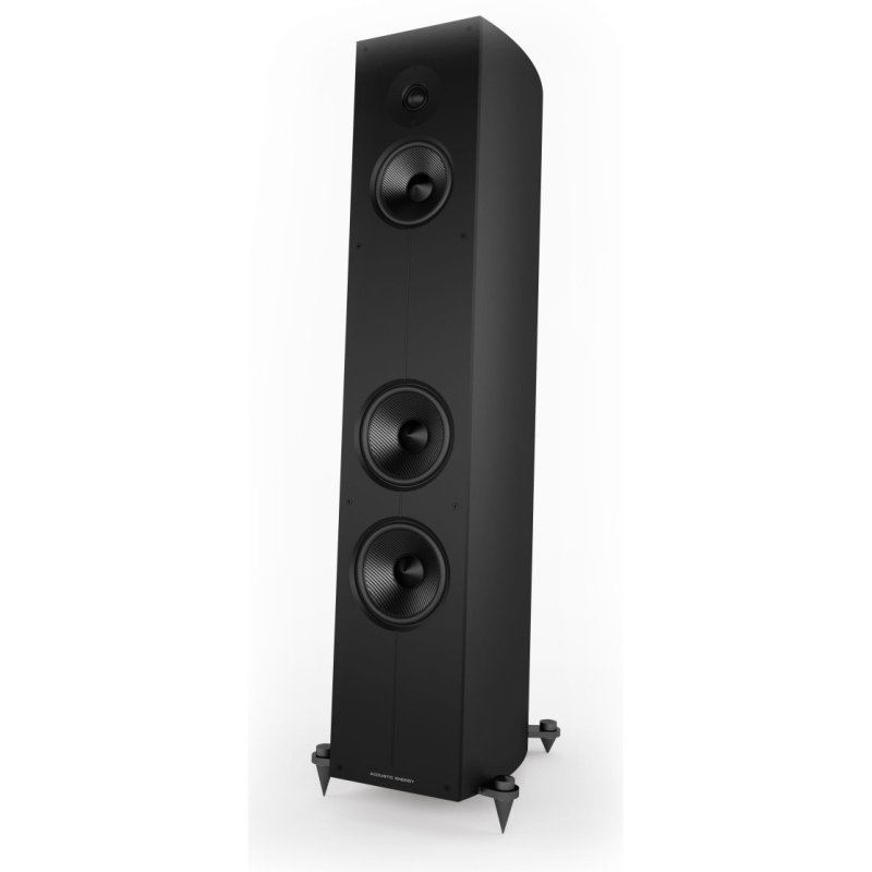 Acoustic Energy Corinium Floorstanding Speakers Matte Black (Pair) — angled hero view (grille off)