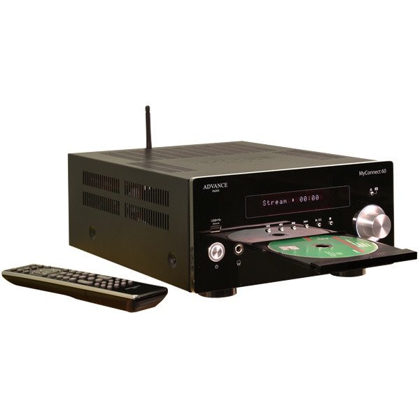 Advance Paris MyConnect 60 All-in-One System — CD tray open with remote
