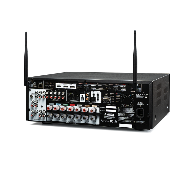 Anthem MRX 740 8K AV Receiver — rear three-quarter view with antenna