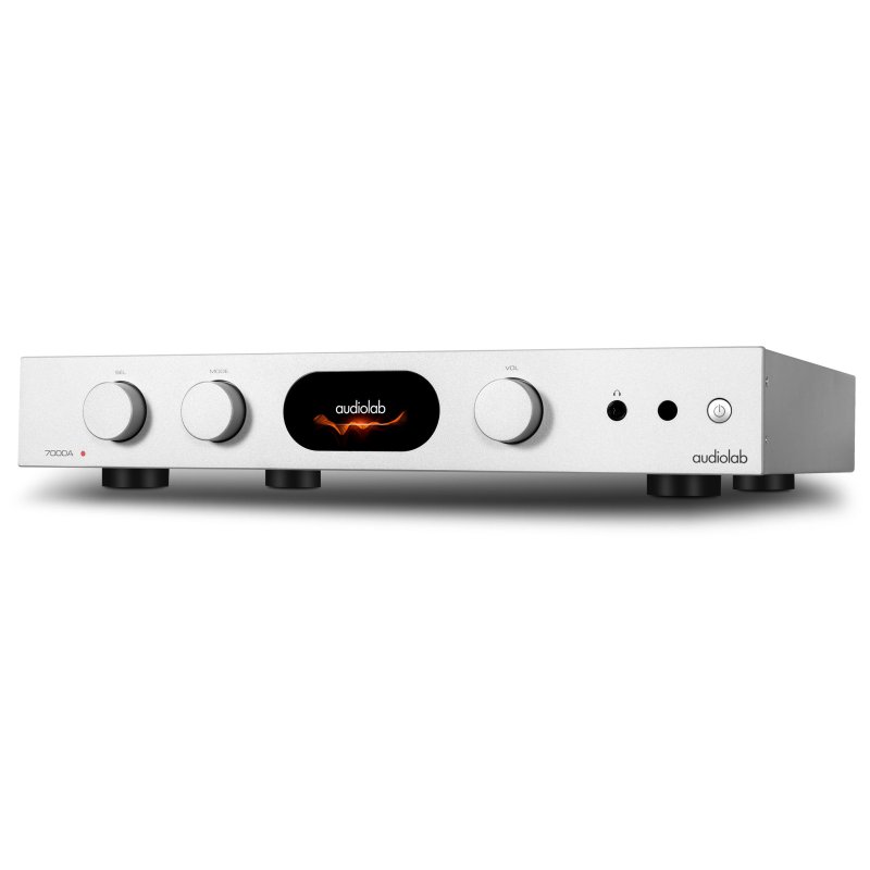 Audiolab 7000A Integrated Amplifier Silver — angled view (left)