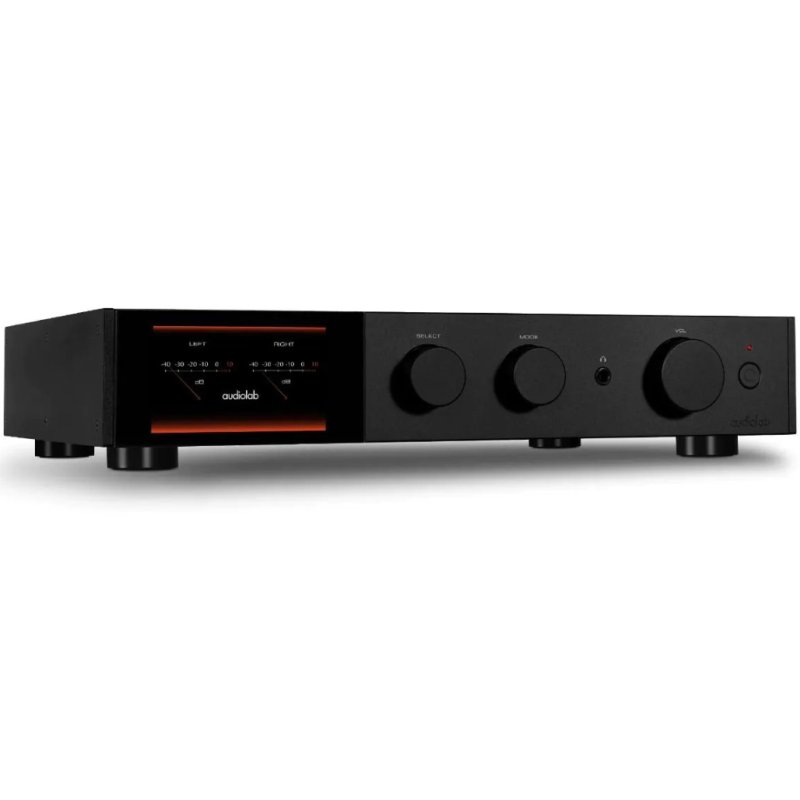 Audiolab 9000A Integrated Amplifier Black - three-quarter view with VU meters