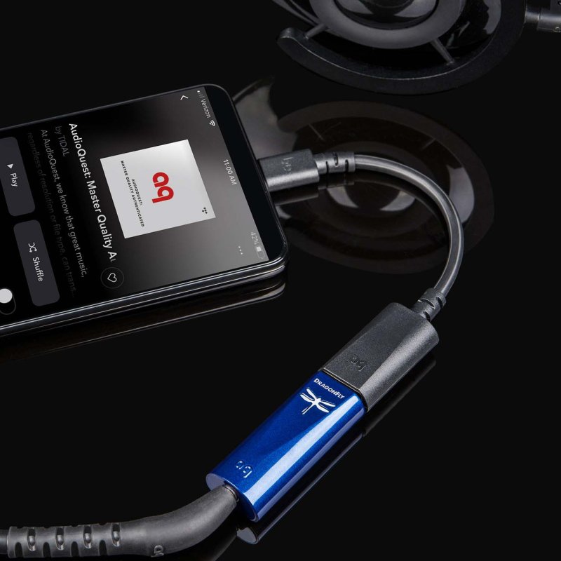 AudioQuest DragonFly Cobalt USB DAC and Headphone Amplifier — plugged into laptop USB port