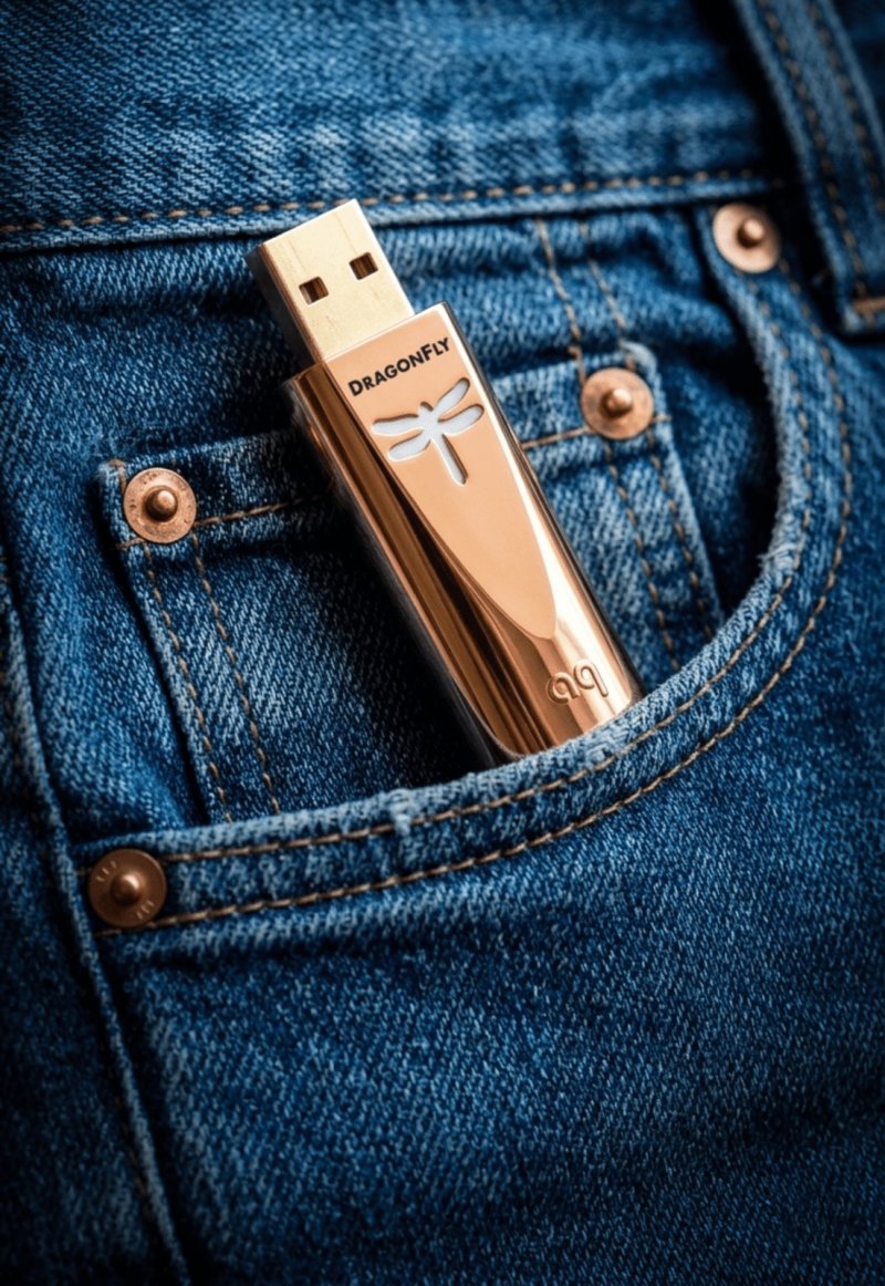 AudioQuest DragonFly Copper in a jeans pocket