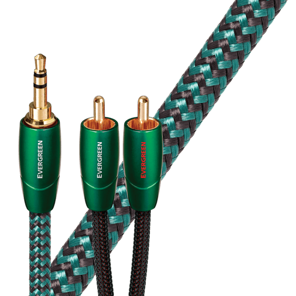 AudioQuest Evergreen 3.5mm Mini to RCA Cable 3m — close-up of terminations and nylon braid