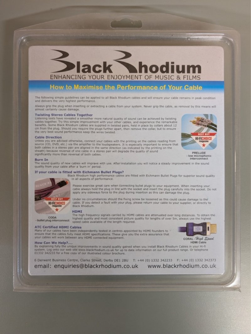 Black Rhodium Rhythm Subwoofer Phono Cable
