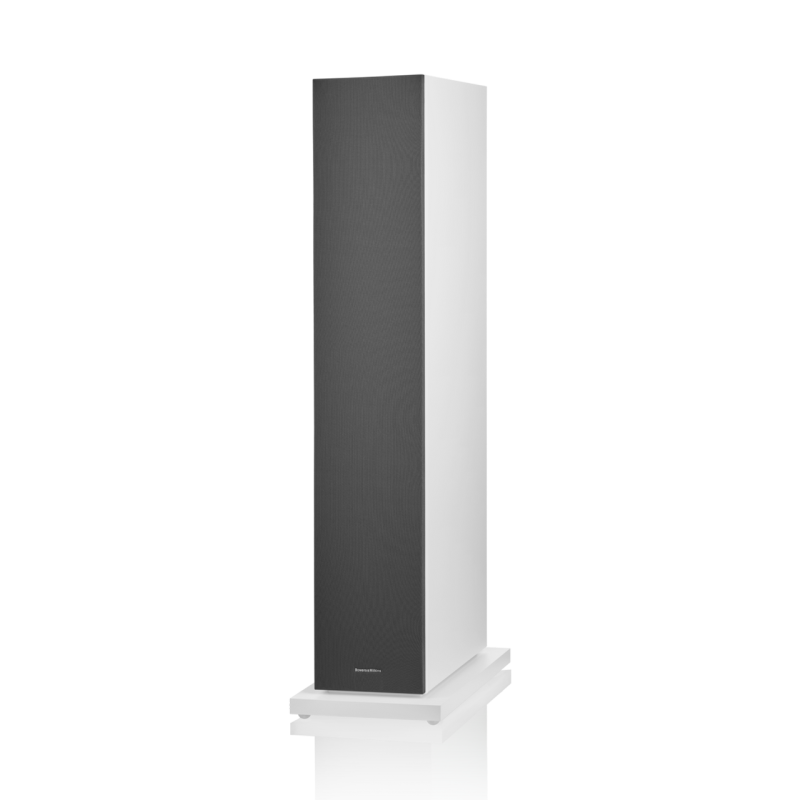 Bowers & Wilkins 603 S3 Floorstanding Speakers White (Pair) — grille on, side view
