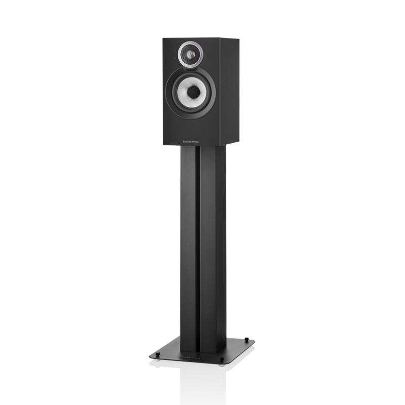 Bowers & Wilkins 607 S3 Bookshelf Speakers Black (Pair) — hero angle on stand