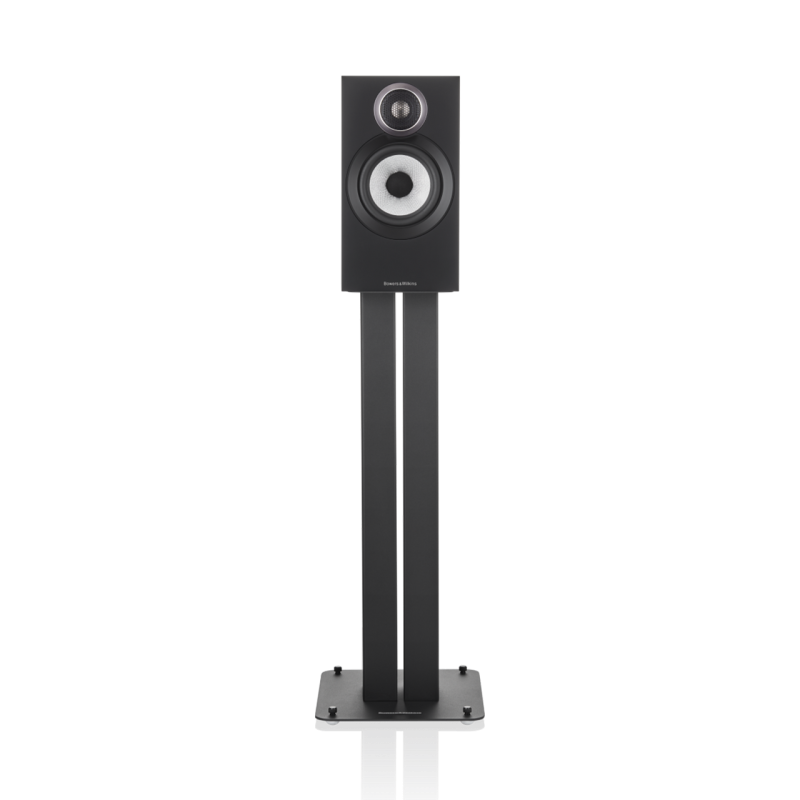 Bowers & Wilkins 607 S3 Bookshelf Speakers Black (Pair) — front view on stand