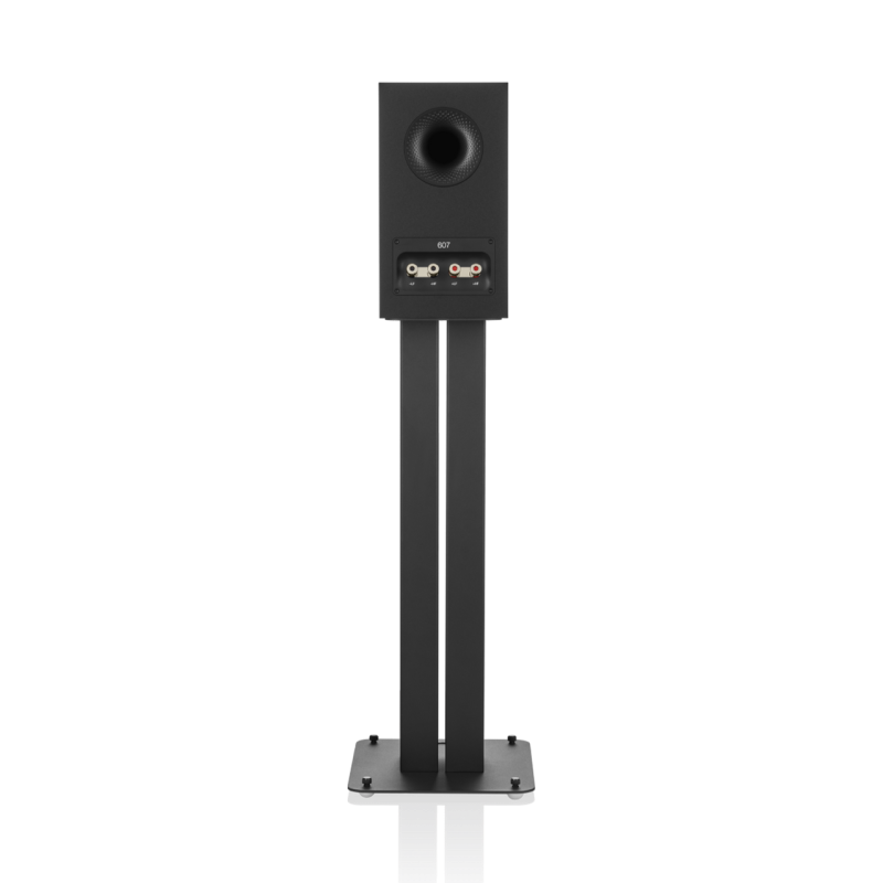 Bowers & Wilkins 607 S3 Bookshelf Speakers Black (Pair) — rear view on stand