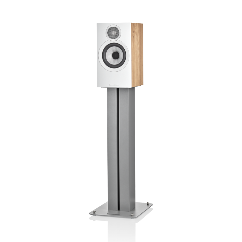 Bowers & Wilkins 607 S3 Bookshelf Speakers Oak (Pair) — hero angle on stand