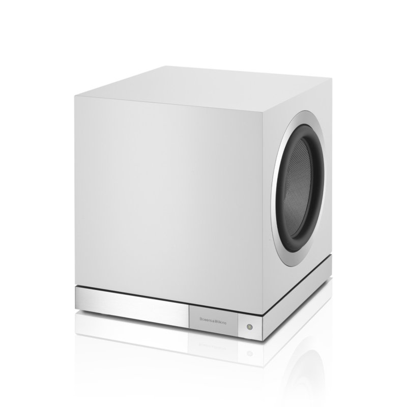 Bowers & Wilkins DB2D Active Subwoofer Satin White — hero angle with driver