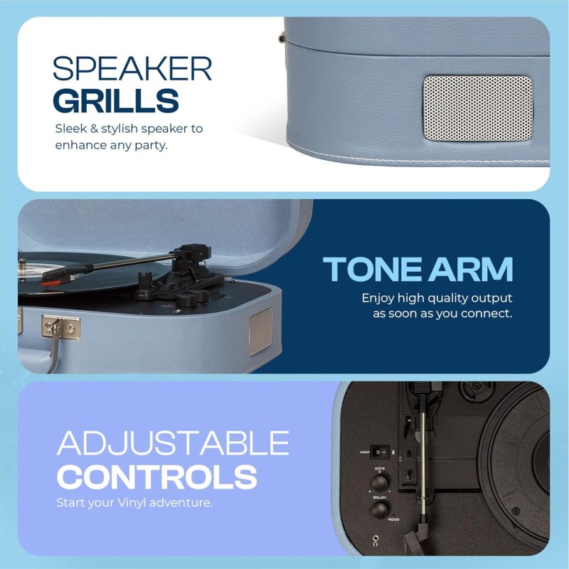 Crosley Discovery Portable Bluetooth 3-Speed Suitcase Vinyl Turntable - Glacier