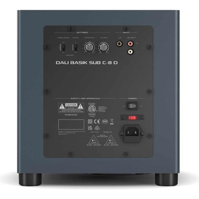 DALI BASIK SUB rear amplifier panel with crossover, volume, phase and input controls