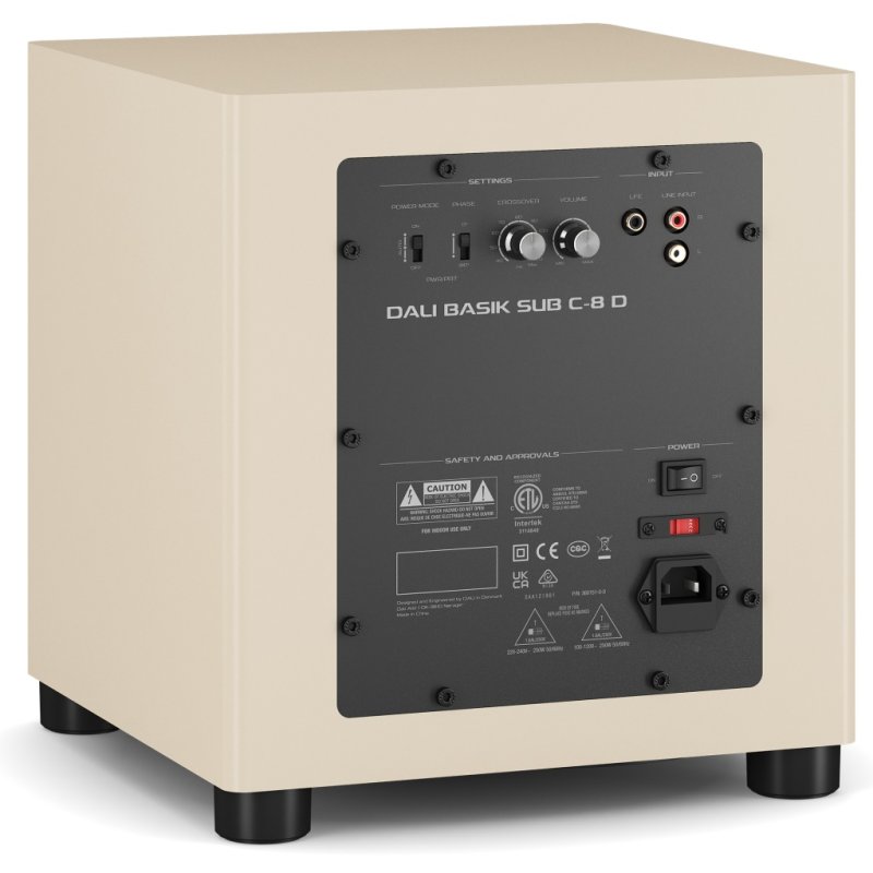 DALI BASIK SUB rear three-quarter view showing the amplifier backplate