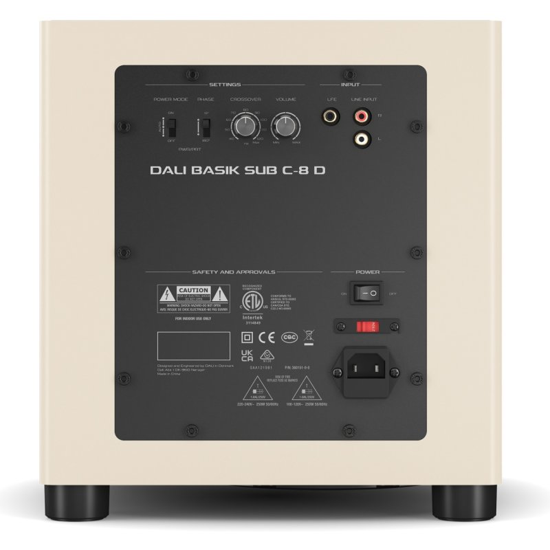 DALI BASIK SUB rear amplifier panel with crossover, volume, phase and input controls