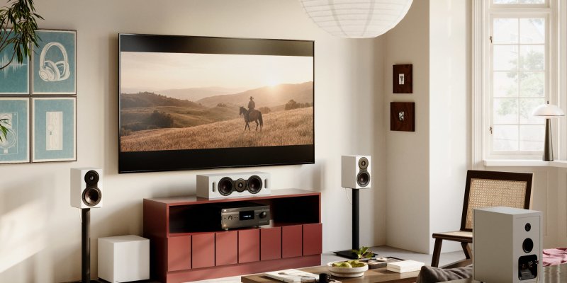 DALI BASIK SUB in Solid White in a living room home cinema system