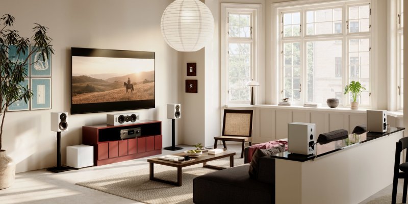 DALI BASIK SUB in Solid White in a bright open plan living room