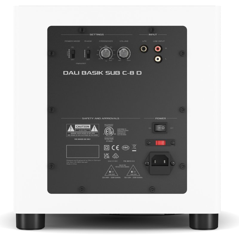 DALI BASIK SUB rear amplifier panel with crossover, volume, phase and input controls