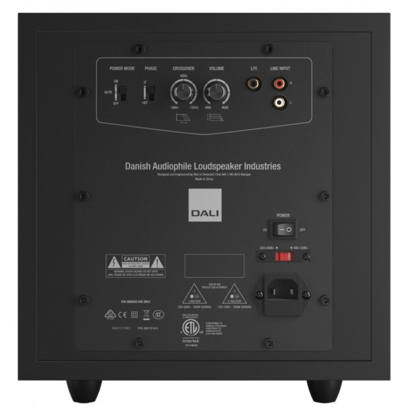 DALI SUB E-9F Active Subwoofer Black Satin — rear panel close-up