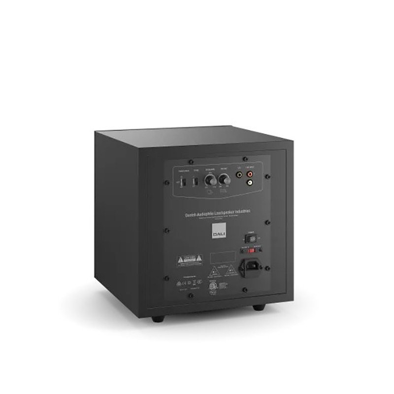 DALI SUB E-9F Active Subwoofer Black Satin — rear three-quarter view