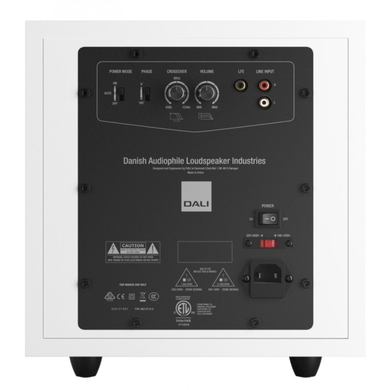 DALI SUB E-9F Active Subwoofer White Satin — rear panel close-up