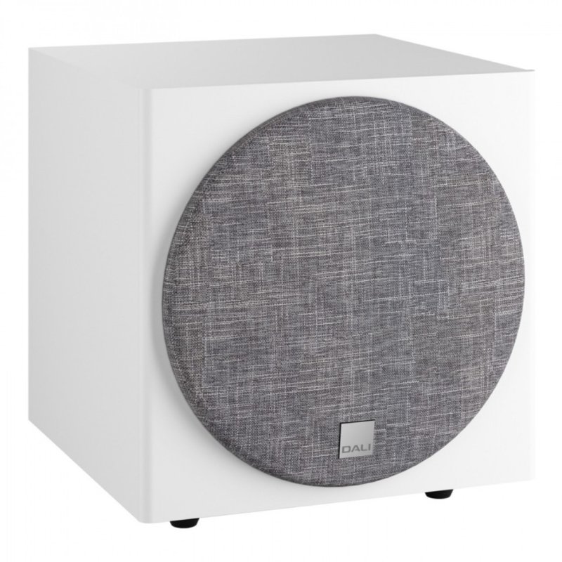 DALI SUB E-9F Active Subwoofer White Satin — front view (grille on)