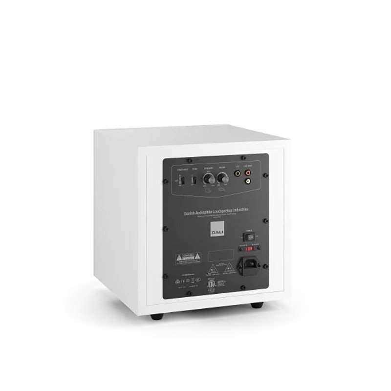 DALI SUB E-9F Active Subwoofer White Satin — rear three-quarter view