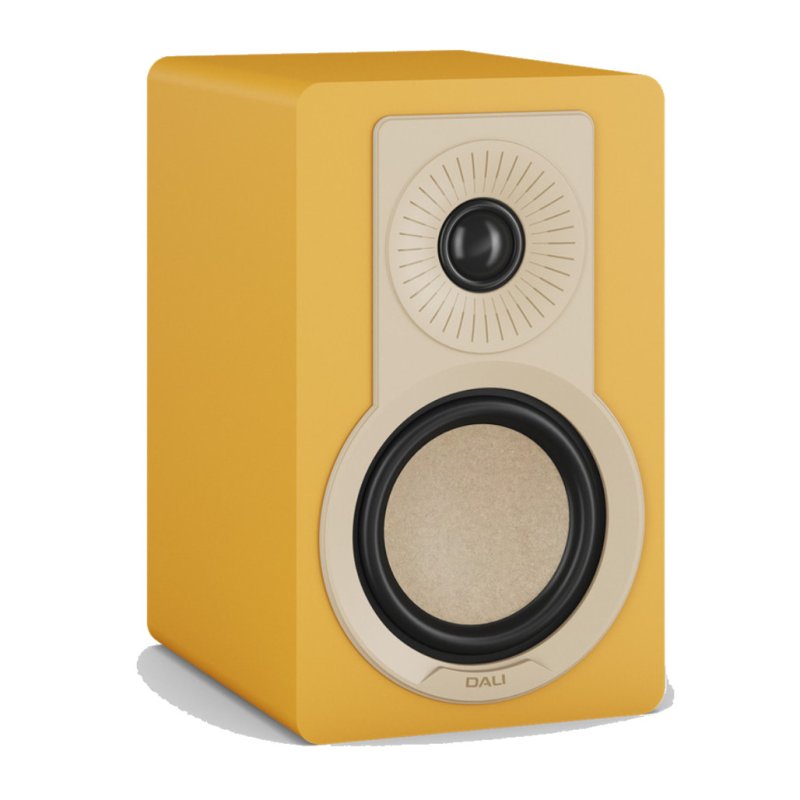 DALI KUPID Bookshelf Speakers Golden Yellow (Pair) — front three-quarter view