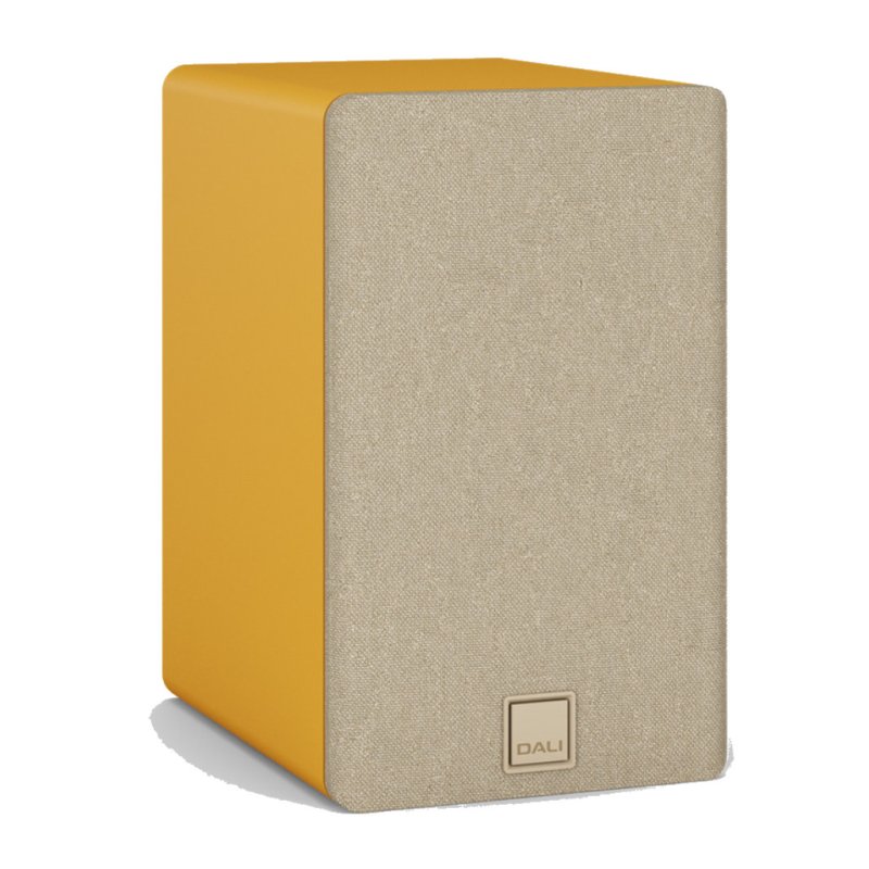 DALI KUPID Bookshelf Speakers Golden Yellow (Pair) — side view (grille on)