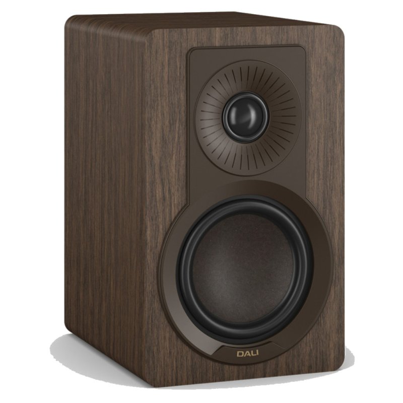 DALI KUPID Bookshelf Speakers Dark Walnut (Pair) — front three-quarter view