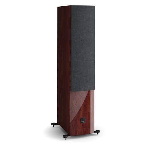 DALI Rubikore 6 High Gloss Maroon angled with grille