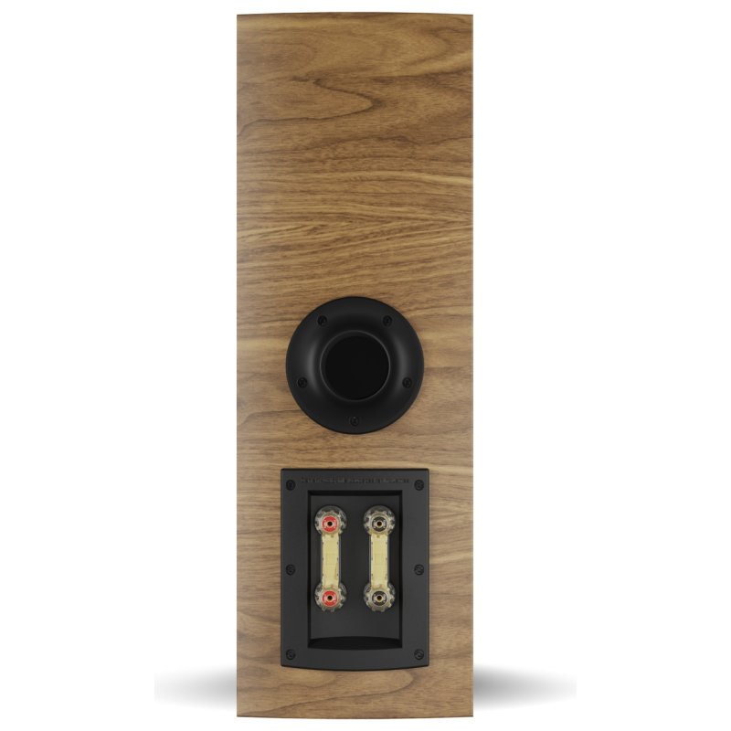 DALI Rubikore Cinema Natural Walnut rear view, port and bi-wire terminals