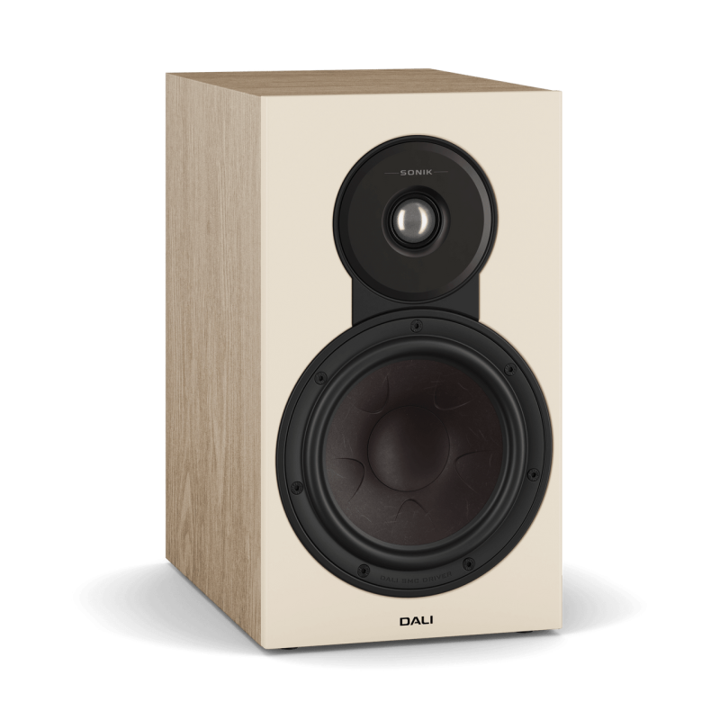 DALI Sonik 3 Bookshelf Speakers Natural Oak (Pair) — angle view (grille off)
