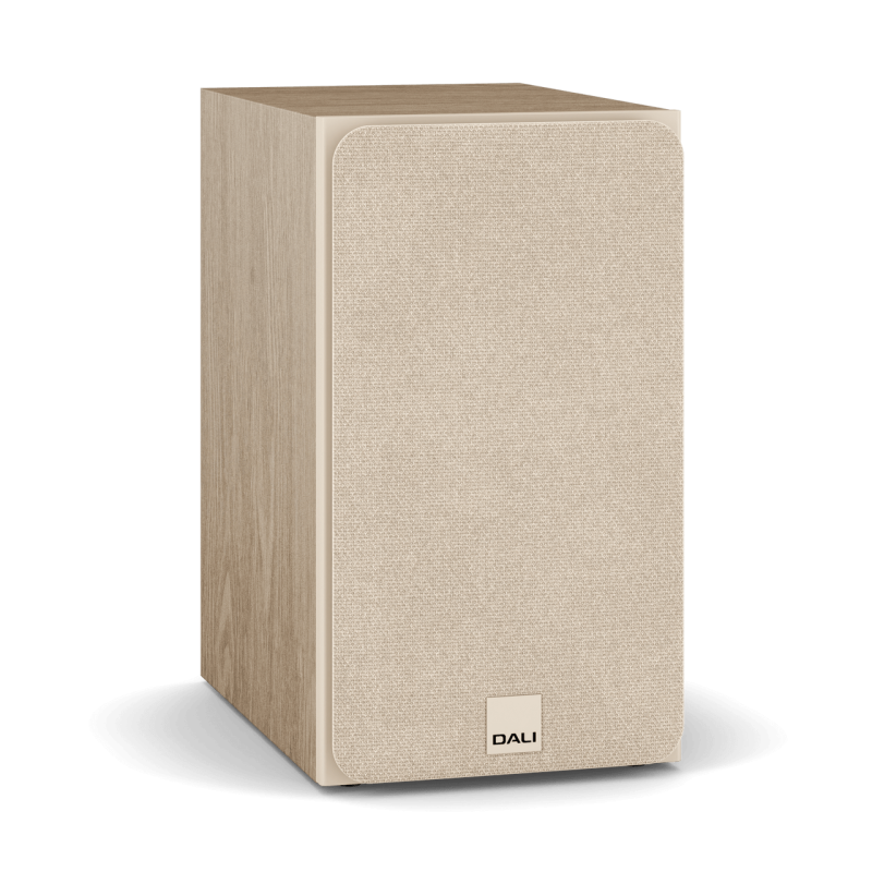 DALI Sonik 3 Bookshelf Speakers Natural Oak (Pair) — angle view (grille on)