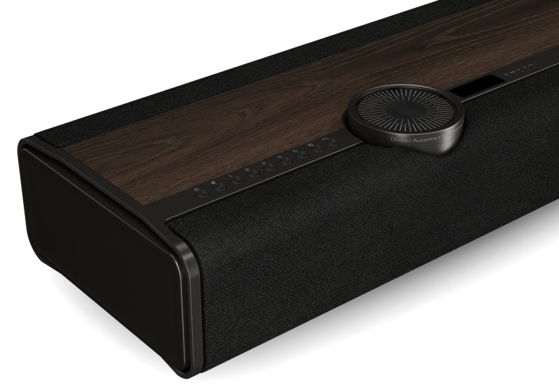 DALI VEGA Dark Oak, close-up of the preset buttons and wood veneer top panel