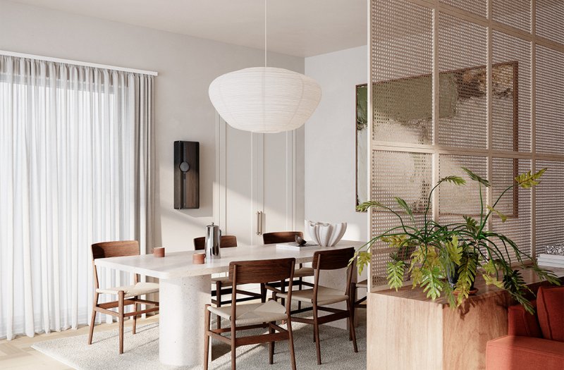 DALI VEGA wall mounted in portrait orientation in a dining room