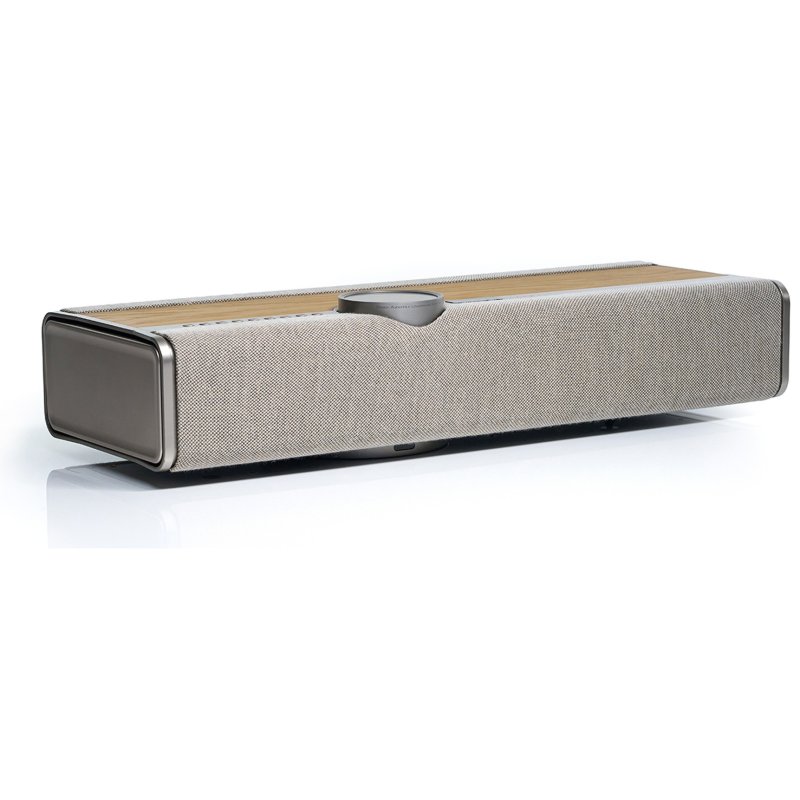 DALI VEGA Natural Oak, angled view showing the silver anodised end panel