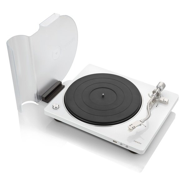 Denon DP-450USB Turntable White — dust cover open