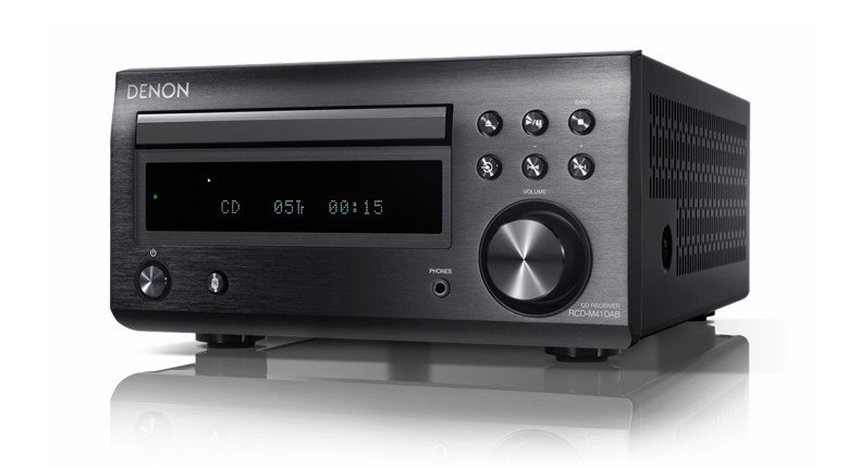 Denon RCD-M41DAB three-quarter angle showing design