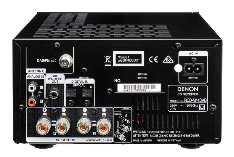 Denon RCD-M41DAB rear panel showing connections