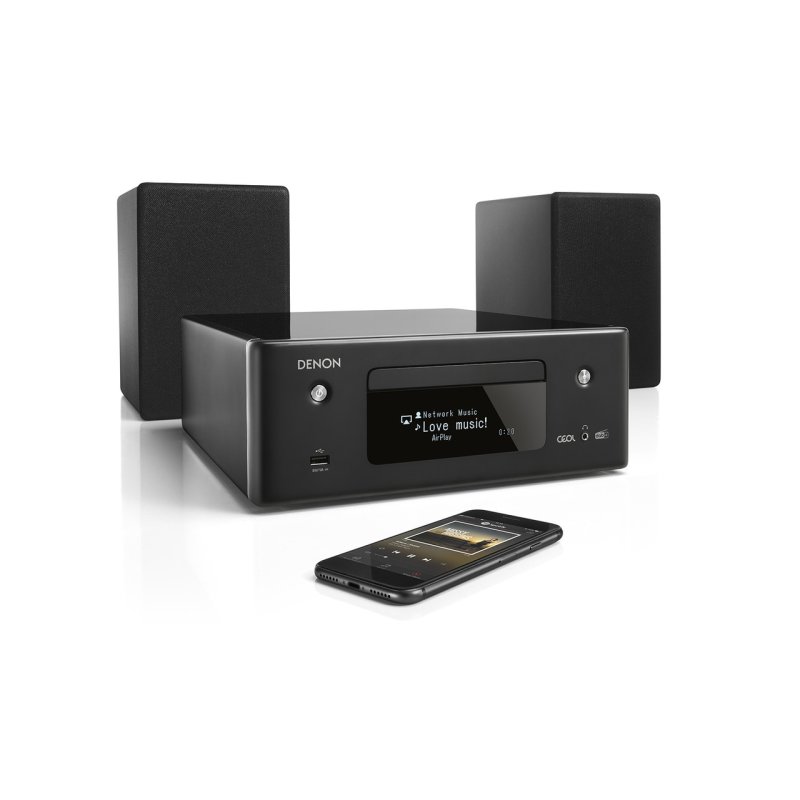 Denon CEOL RCDN11 Network CD Receiver Black — with speakers and phone