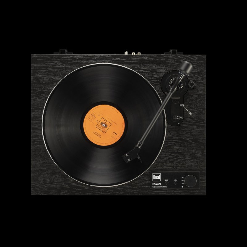 Dual CS 429 Fully Automatic Belt Drive Turntable Black — top view with record