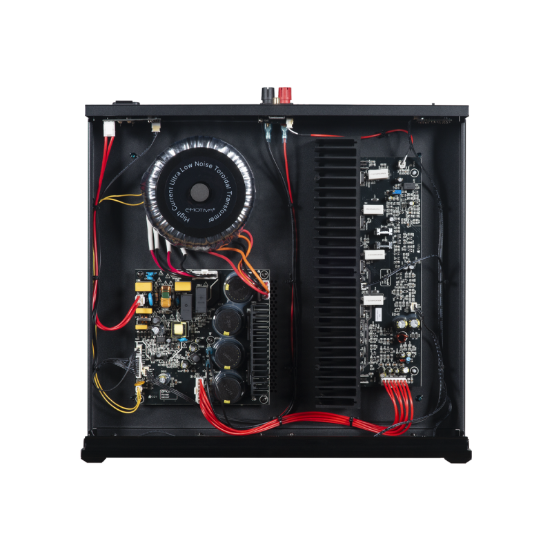 Emotiva BasX A1 Monoblock Power Amplifier — internal view showing toroidal transformer and amplifier board