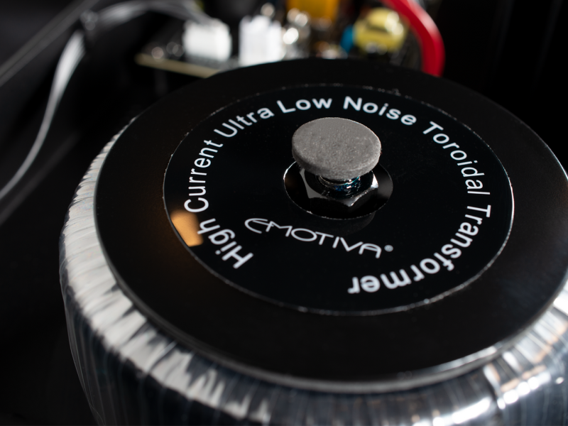 Emotiva BasX A3+ Three-Channel Power Amplifier — toroidal power supply transformer close-up