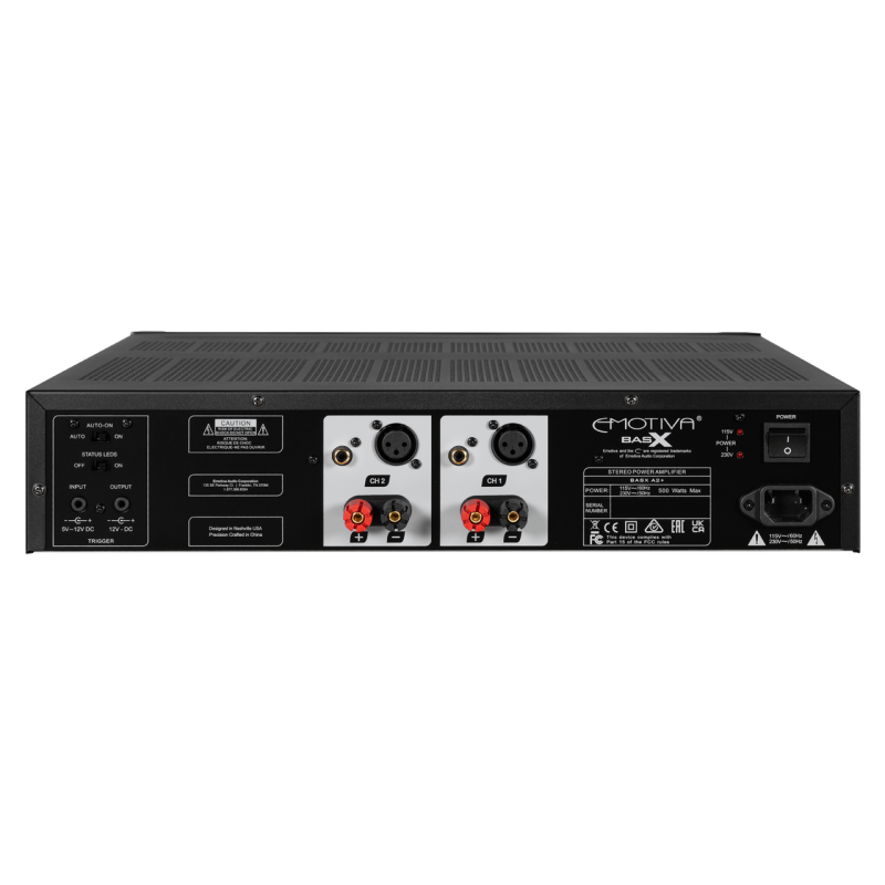 Emotiva BasX A2+ Stereo Power Amplifier — rear panel view