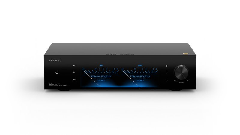 EverSolo DMP-A8 Gen 2 touchscreen showing VU meters