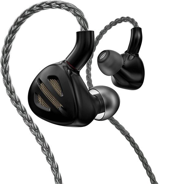 FiiO FH9 Black titanium alloy shell detail with cable