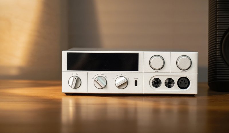 FiiO K15 Desktop DAC and Headphone Amplifier - Silver - lifestyle on desk